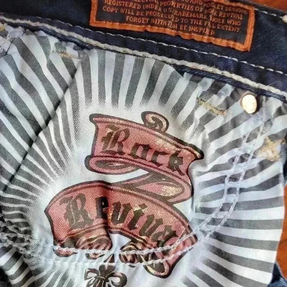 Rock Revival Avery Straight Jeans - Size 29 Blue (8" Rise) Med Wash Embroidered - Picture 9 of 16